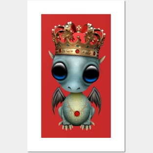 Cute Blue Dragon Wearing Crown Posters and Art